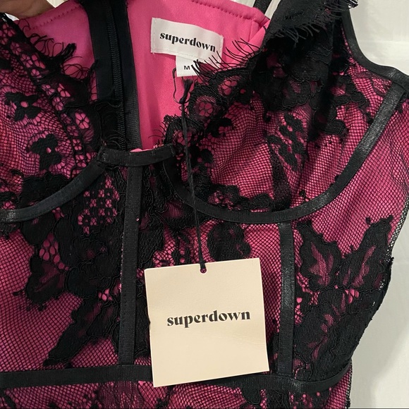 Superdown Pink Black Lace Overlay Bustier Dress Sz M NWT - Picture 4 of 7